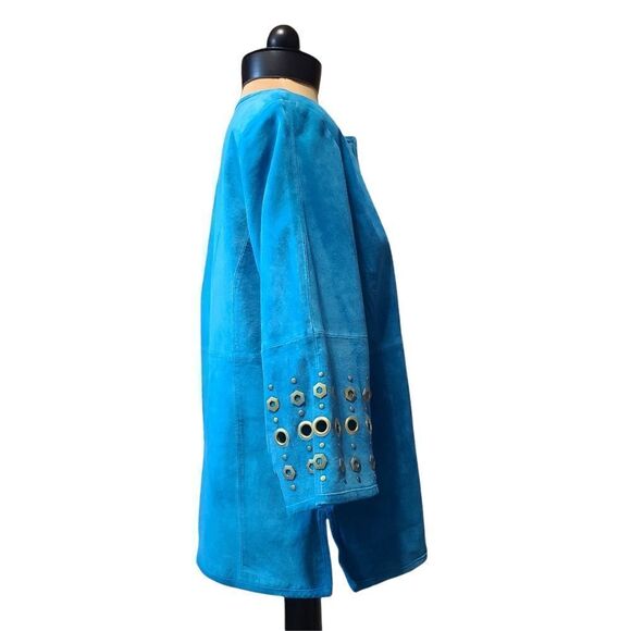 Linea Teal Leather Suede Jacket Small - Picture 2 of 7